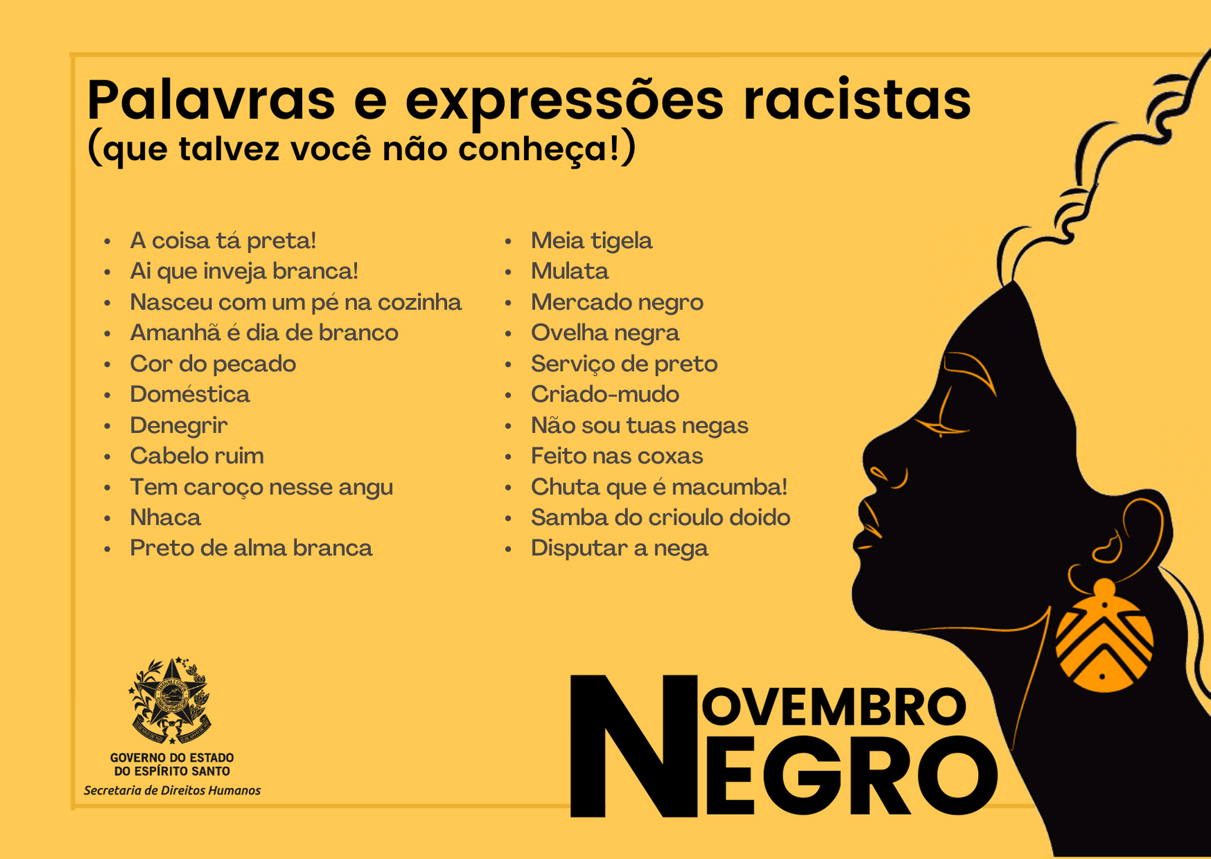 SEDH - Novembro Negro: conheça algumas expressões racistas e seus  significados